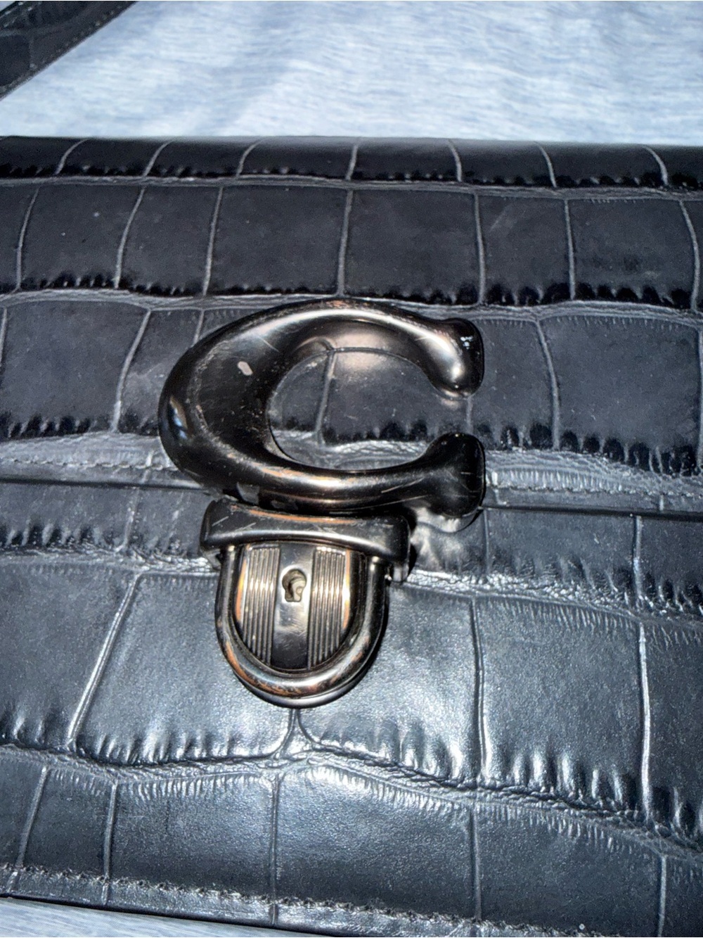 Coach Black Croc-Embossed Leather Crossbody Bag - Picture 12 of 12